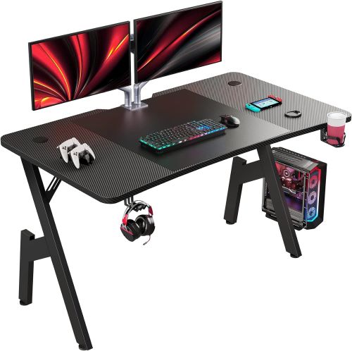 HLFURNIEU Mesa Gaming 120 x 60 cm, Escritorio Gaming Ergonómica