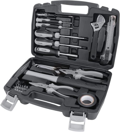 Amazon Basics Juego de herramientas para el hogar, Plástico, Negro- Gris, 32 Unidad