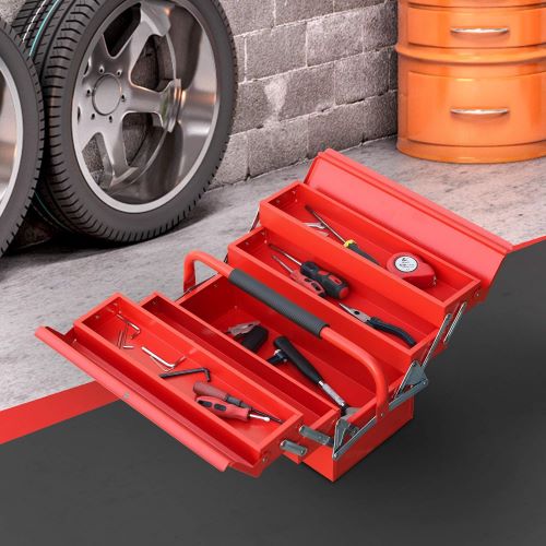 DURHAND Caja de Herramientas de Acero Plegable con 5 Compartimentos