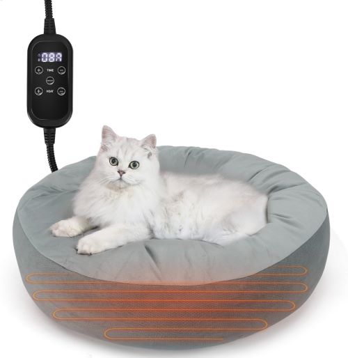 Cama para Mascotas, Cama para Gatos Redonda con Calefacción