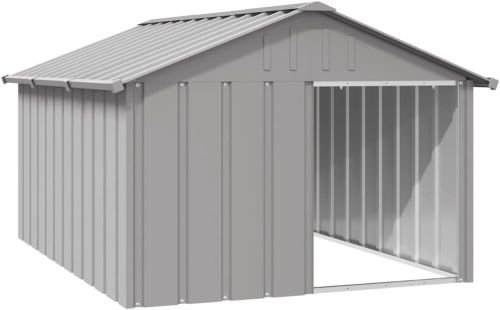 vidaXL Casa para Perros Cachorros Caseta Exterior Acero Galvanizado Gris
