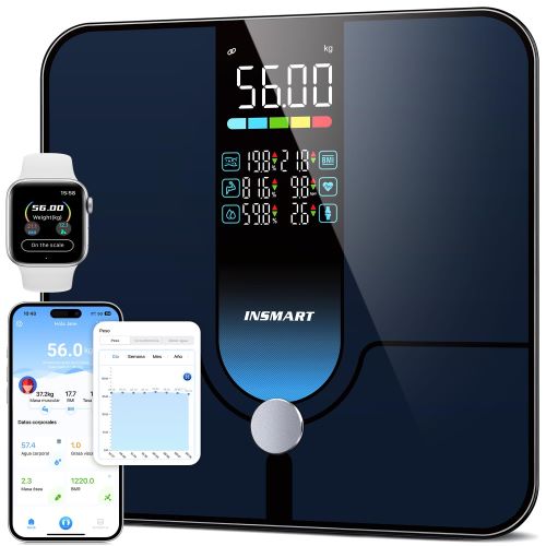 INSMART Bascula Grasa Corporal y Muscular, Bascula Baño con Pantalla Grande