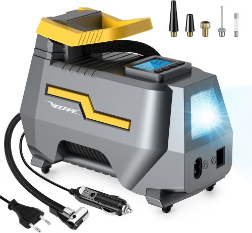 VEEAPE Compresor Aire Portatil 230V 12V, AC DC Dual Alimentación, Máx 150 PSI 10,3 Bar