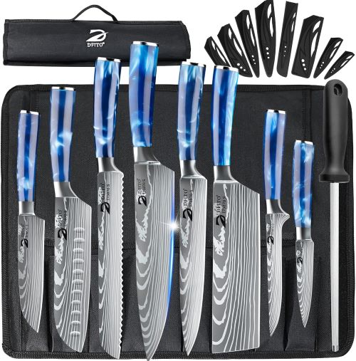 Dfito Juego de cuchillos de cocina funda enrollable 8 piezas