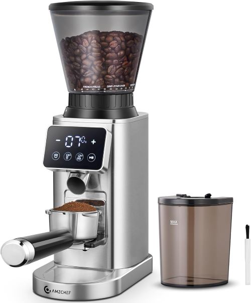 AMZCHEF Molinillo de Café Eléctrico con Soporte Desmontable y Contenedor