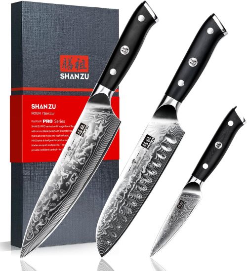 SHAN ZU 3 Piezas Juego de Cuchillo de Cocina Damasco