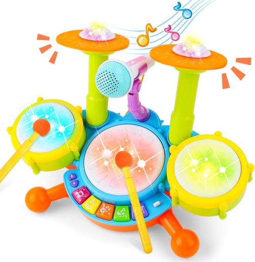DeAO Tambor Infantil con Micrófono Real & Luces