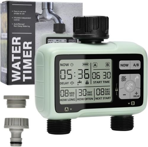 Jongee Temporizador de riego 2 Salidas,Programador Riego para Piscina