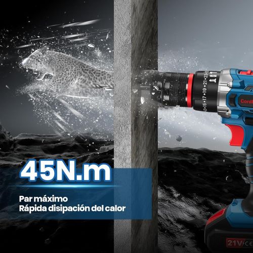 Taladro Percutor a Bateria, 21V Destornillador Electrico, 45Nm 3