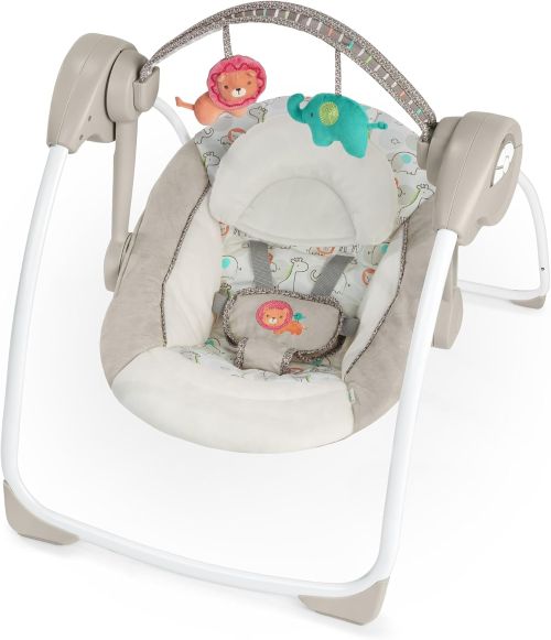 3. Ingenuity, Columpio Compacto y Plegable Cozy Kingdom - 6 Velocidades de Balanceo